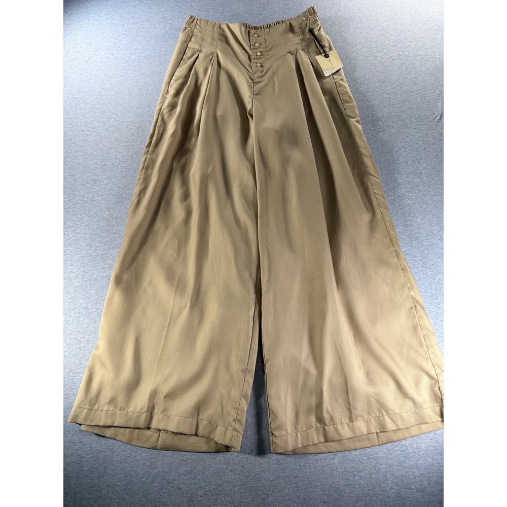 Banjara Women Tan Wide Leg Tencel Pants High Waist Pleated Khaki S KL2424B16MS